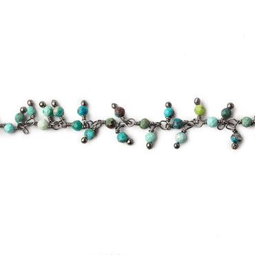 2mm Chinese Turquoise micro faceted round Black Gold Dangling Chain by the foot (ONLINE ORDER ONLY)