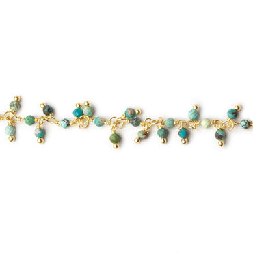 2mm Chinese Turquoise micro faceted round Gold Dangling Chain by the foot (ONLINE ORDER ONLY)
