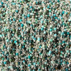 2mm Chinese Turquoise micro faceted round Silver Dangling Chain by the foot (ONLINE ORDER ONLY)