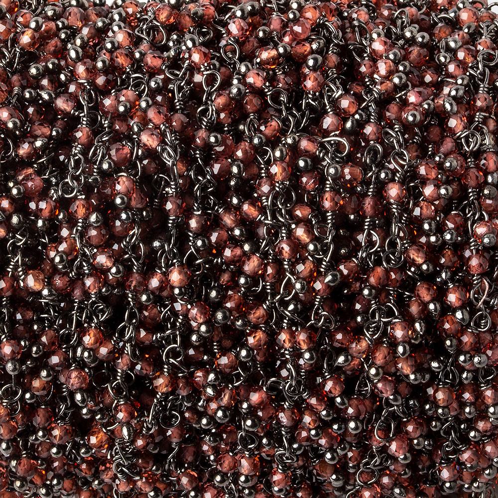 2mm Garnet microfaceted round Black Gold Dangling Chain by the foot (ONLINE ORDER ONLY)