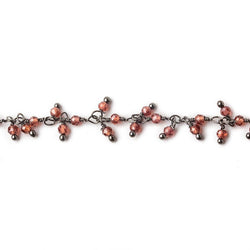 2mm Garnet microfaceted round Black Gold Dangling Chain by the foot (ONLINE ORDER ONLY)