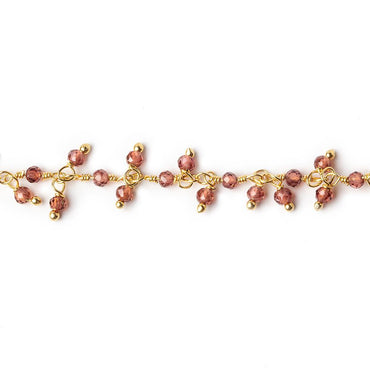 2mm Garnet microfaceted round Gold plated Dangling Chain by the foot (ONLINE ORDER ONLY)