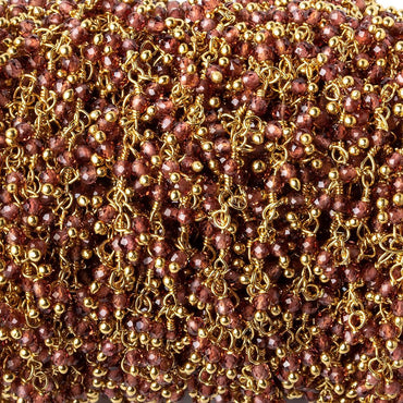 2mm Garnet microfaceted round Gold plated Dangling Chain by the foot (ONLINE ORDER ONLY)