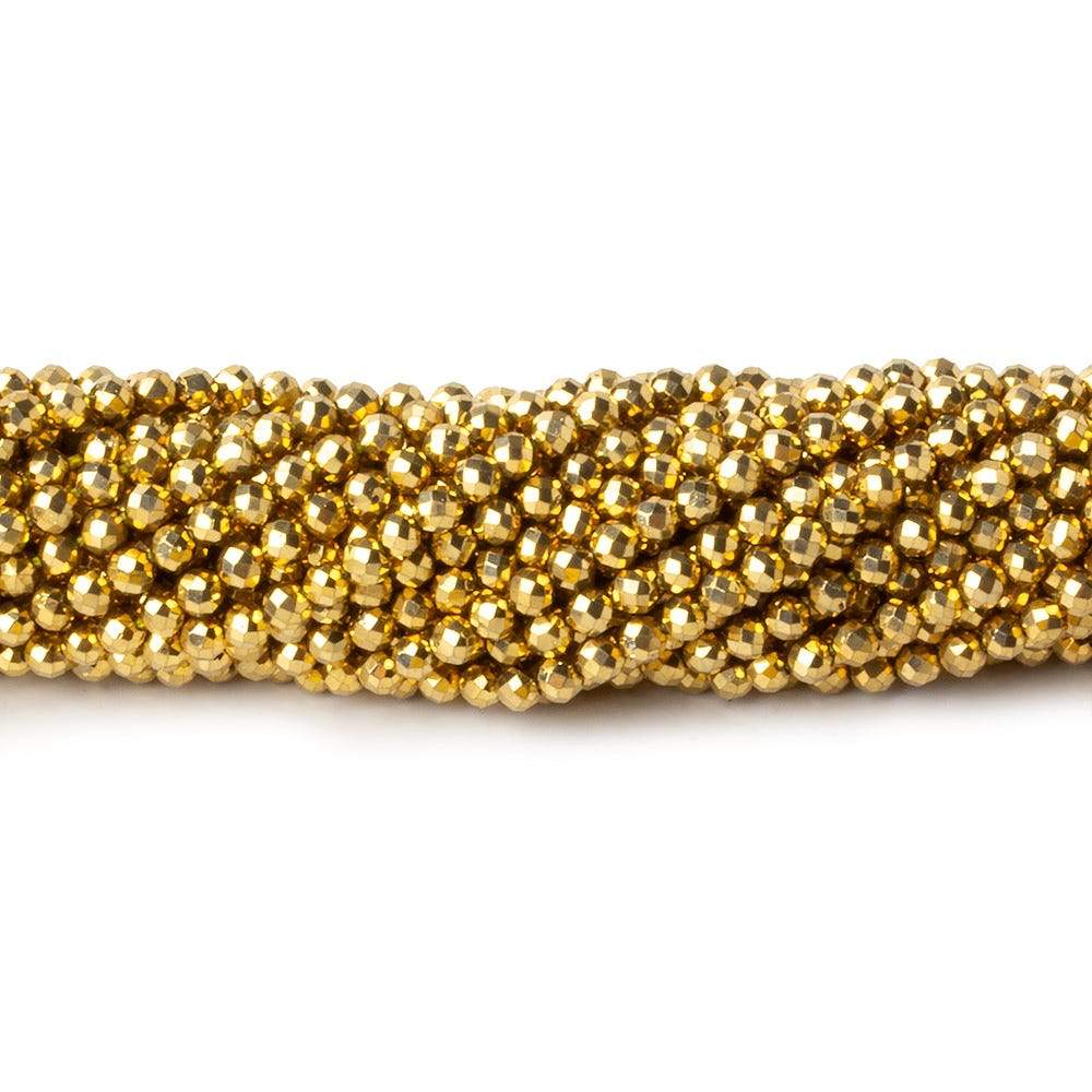 2mm Golden Metallic plated Pyrite micro faceted rounds 12.5 inch 170 pieces (ONLINE ORDER ONLY)