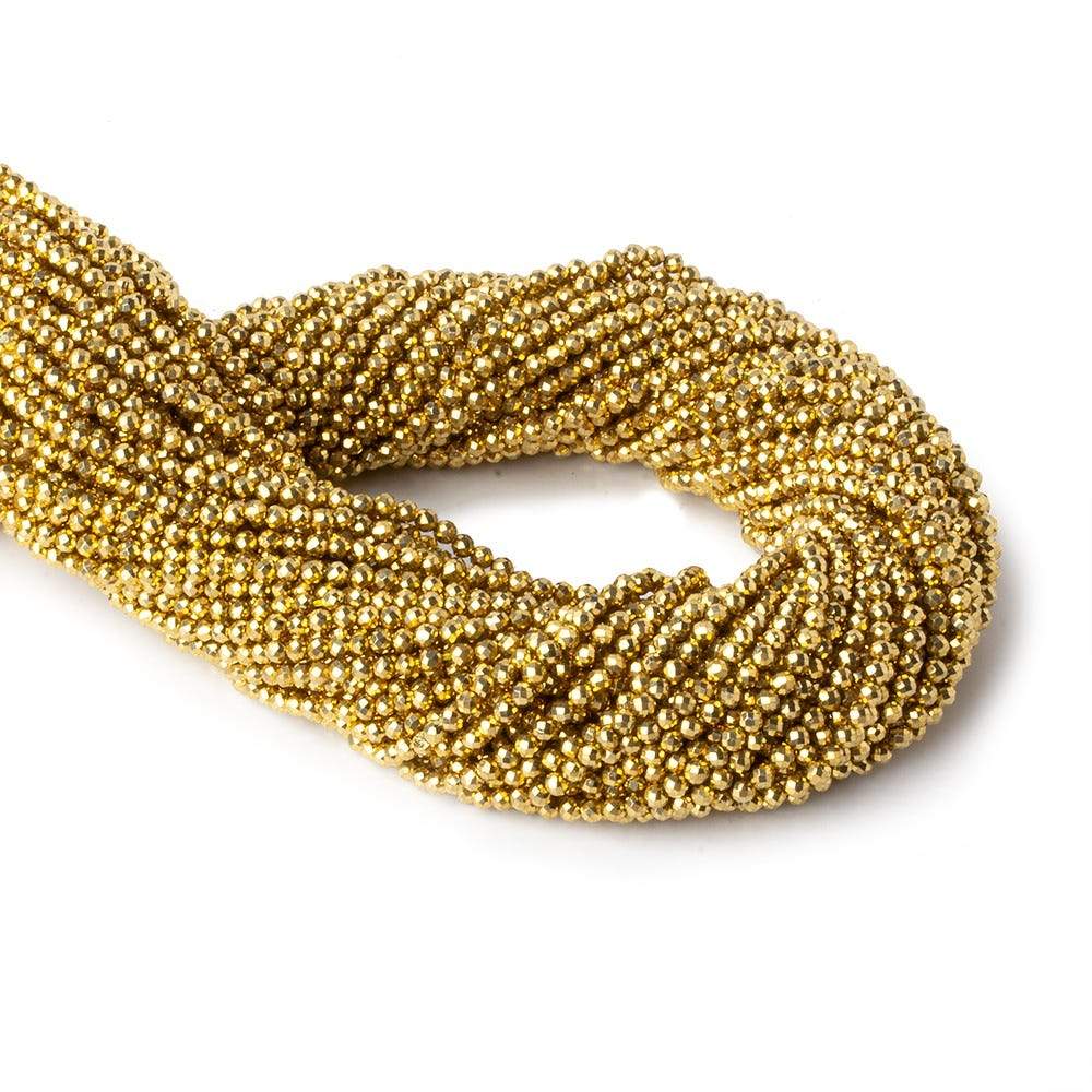 2mm Golden Metallic plated Pyrite micro faceted rounds 12.5 inch 170 pieces (ONLINE ORDER ONLY)