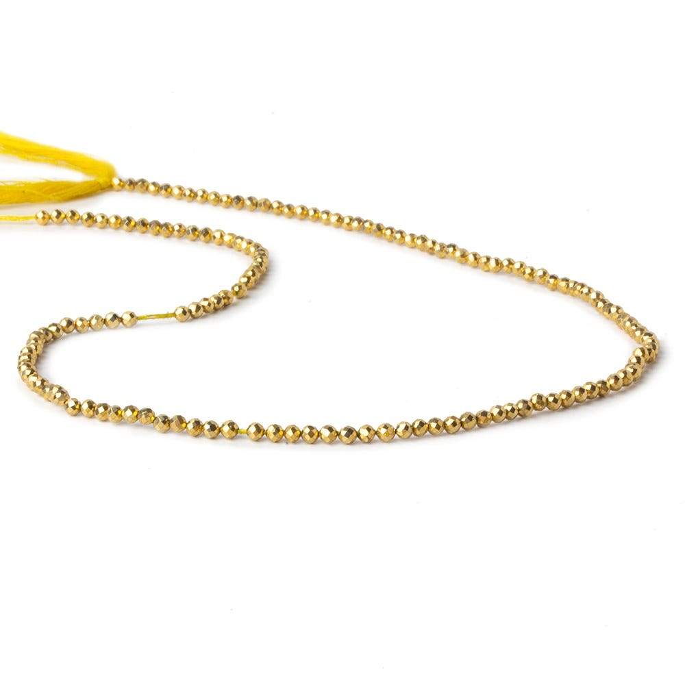 2mm Golden Metallic plated Pyrite micro faceted rounds 12.5 inch 170 pieces (ONLINE ORDER ONLY)