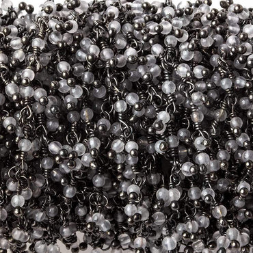 2mm Grey Chalcedony micro round Black Gold plated Dangling Chain by the foot (ONLINE ORDER ONLY)