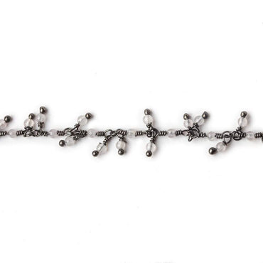 2mm Grey Chalcedony micro round Black Gold plated Dangling Chain by the foot (ONLINE ORDER ONLY)