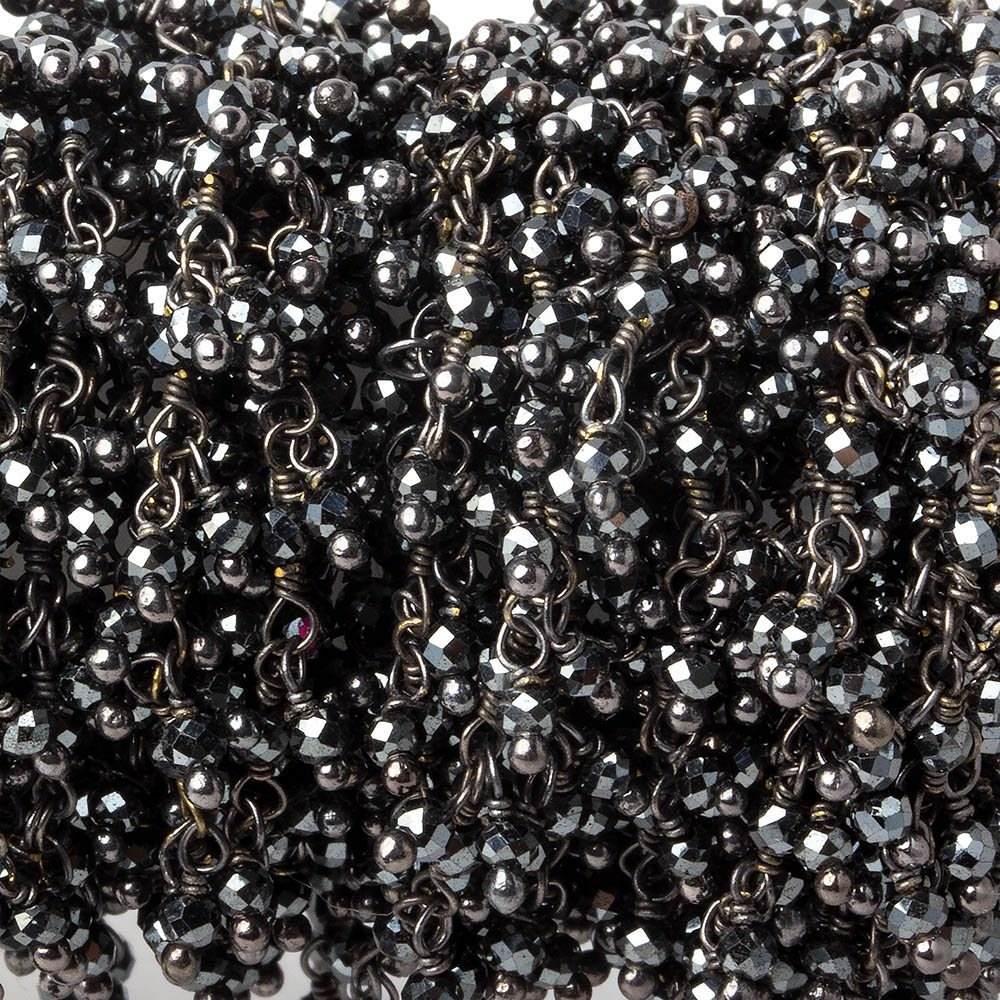 2mm Hematite micro faceted round Black Gold Dangling Chain by the foot (ONLINE ORDER ONLY)