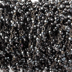 2mm Hematite micro faceted round Black Gold Dangling Chain by the foot (ONLINE ORDER ONLY)