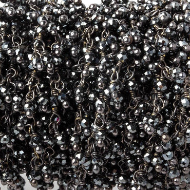 2mm Hematite micro faceted round Black Gold Dangling Chain by the foot (ONLINE ORDER ONLY)