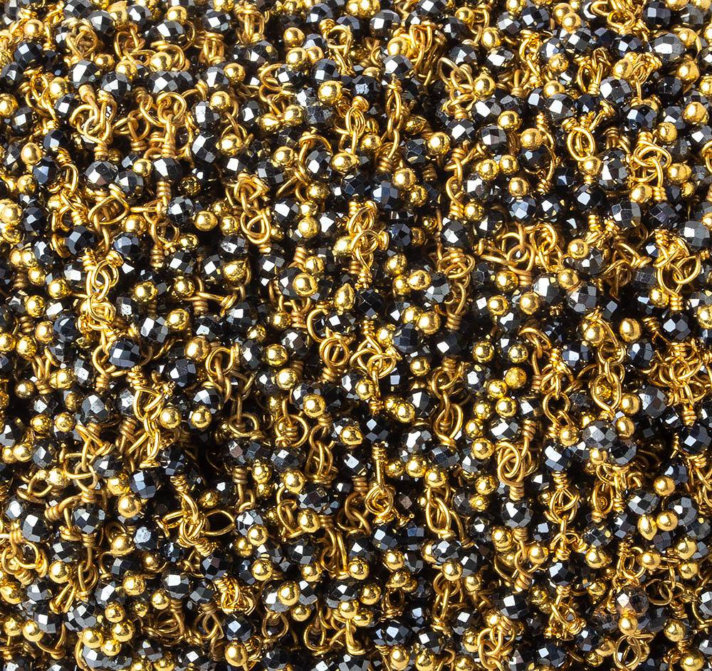 2mm Hematite micro faceted round Gold Dangling Chain by the foot (ONLINE ORDER ONLY)