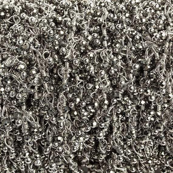 2mm Hematite micro faceted round Silver plated Dangling Chain by the foot 110 pieces (ONLINE ORDER ONLY)