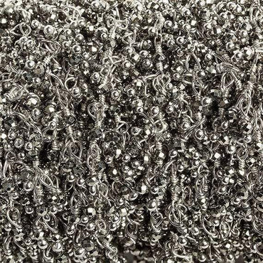 2mm Hematite micro faceted round Silver plated Dangling Chain by the foot 110 pieces (ONLINE ORDER ONLY)