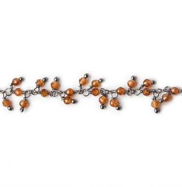 2mm Hessonite Garnet microfaceted round Black Gold Dangling Chain by the foot (ONLINE ORDER ONLY)