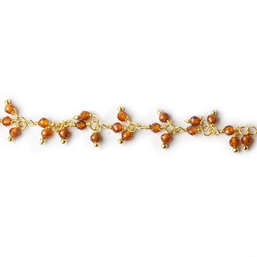 2mm Hessonite Garnet microfaceted round Gold plated Dangling Chain by the foot (ONLINE ORDER ONLY)