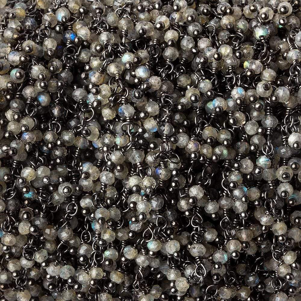 2mm Labradorite micro faceted rondelle Black Gold Dangling Chain by the foot (ONLINE ORDER ONLY)