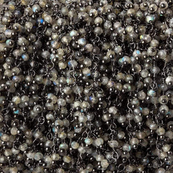 2mm Labradorite micro faceted rondelle Black Gold Dangling Chain by the foot (ONLINE ORDER ONLY)
