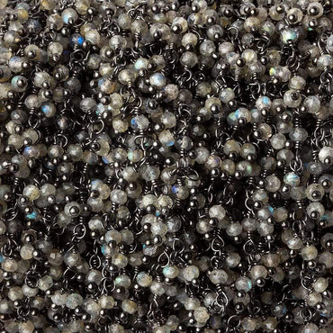 2mm Labradorite micro faceted rondelle Black Gold Dangling Chain by the foot (ONLINE ORDER ONLY)