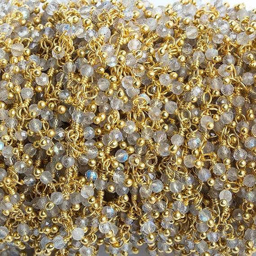 2mm Labradorite micro faceted round Gold Plated Dangling Chain (ONLINE ORDER ONLY)