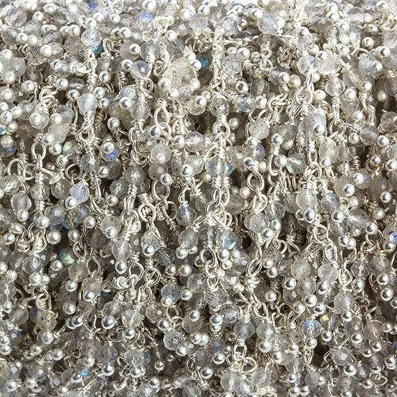 2mm Labradorite micro faceted round Silver Plated Dangling Chain (ONLINE ORDER ONLY)