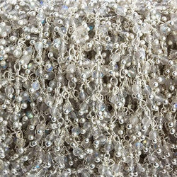 2mm Labradorite micro faceted round Silver Plated Dangling Chain (ONLINE ORDER ONLY)