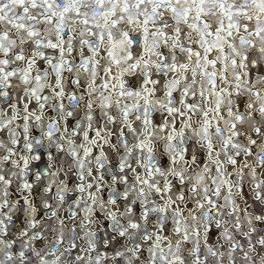 2mm Labradorite micro faceted round Silver Plated Dangling Chain (ONLINE ORDER ONLY)