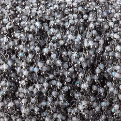 2mm Labradorite Micro Faceted Rounds Black Gold Dandling Chain by the Foot (ONLINE ORDER ONLY)