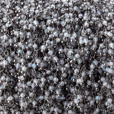 2mm Labradorite Micro Faceted Rounds Black Gold Dandling Chain by the Foot (ONLINE ORDER ONLY)