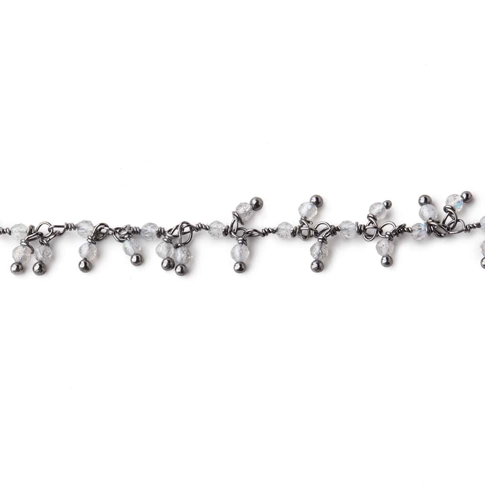 2mm Labradorite Micro Faceted Rounds Black Gold Dandling Chain by the Foot (ONLINE ORDER ONLY)