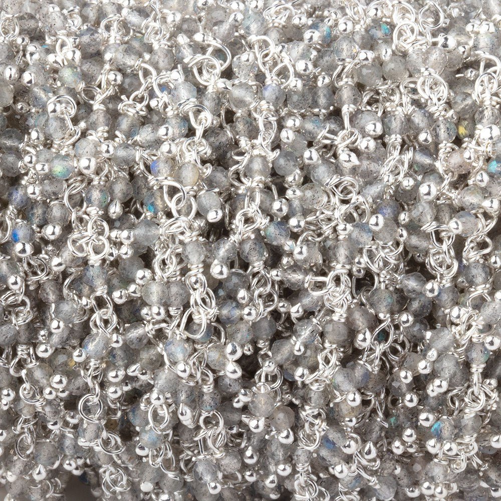 2mm Labradorite Micro Faceted Rounds on Sterling Silver Dangling Chain (ONLINE ORDER ONLY)