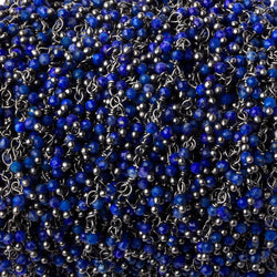 2mm Lapis Lazuli micro faceted round Black Gold plated Dangling Chain by the foot (ONLINE ORDER ONLY)