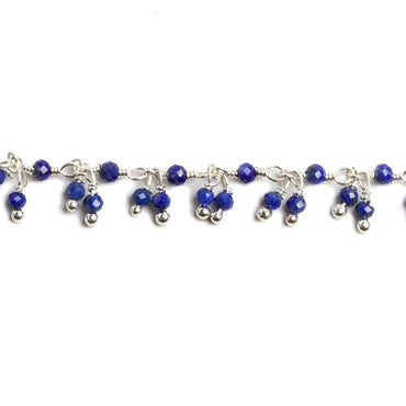 2mm Lapis micro faceted round Silver plated Dangling Chain by the foot 110 pcs (ONLINE ORDER ONLY)