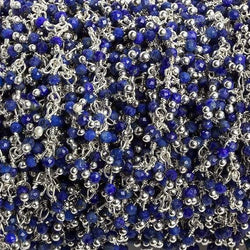 2mm Lapis micro faceted round Silver plated Dangling Chain by the foot 110 pcs (ONLINE ORDER ONLY)
