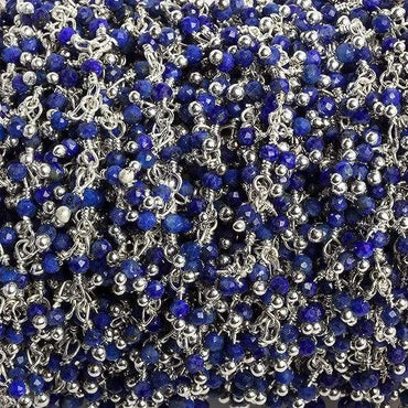 2mm Lapis micro faceted round Silver plated Dangling Chain by the foot 110 pcs (ONLINE ORDER ONLY)