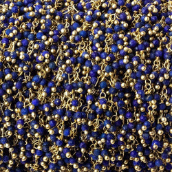 2mm Matte Lapis micro faceted round Gold Dangling Chain by the foot 110 pcs (ONLINE ORDER ONLY)