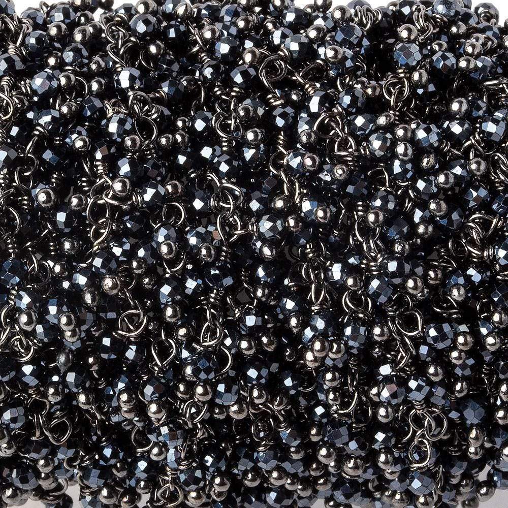 2mm Metallic Black Spinel micro faceted round Black Gold plated Dangling Chain by the foot (ONLINE ORDER ONLY)