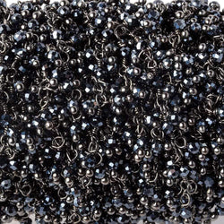 2mm Metallic Black Spinel micro faceted round Black Gold plated Dangling Chain by the foot (ONLINE ORDER ONLY)