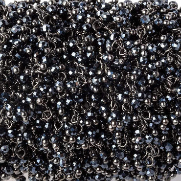 2mm Metallic Black Spinel micro faceted round Black Gold plated Dangling Chain by the foot (ONLINE ORDER ONLY)