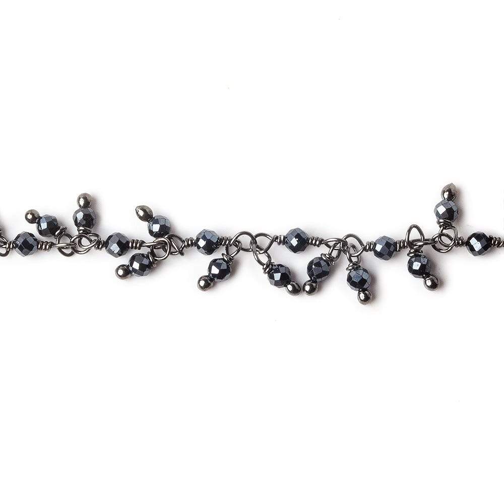 2mm Metallic Black Spinel micro faceted round Black Gold plated Dangling Chain by the foot (ONLINE ORDER ONLY)