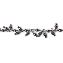 2mm Metallic Black Spinel micro faceted round Black Gold plated Dangling Chain by the foot (ONLINE ORDER ONLY)