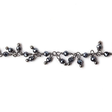 2mm Metallic Black Spinel micro faceted round Black Gold plated Dangling Chain by the foot (ONLINE ORDER ONLY)