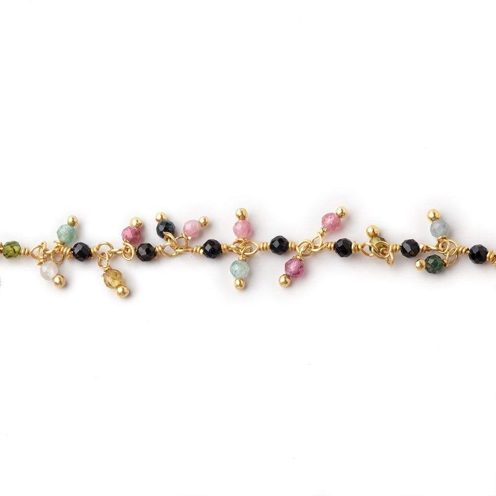 2mm Multi Color Tourmaline micro faceted Gold plated Dangling Chain by the foot (ONLINE ORDER ONLY)