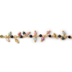 2mm Multi Color Tourmaline micro faceted Gold plated Dangling Chain by the foot (ONLINE ORDER ONLY)