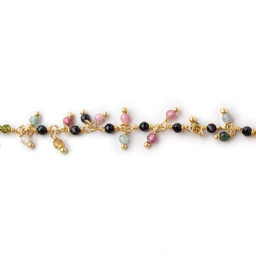 2mm Multi Color Tourmaline micro faceted Gold plated Dangling Chain by the foot (ONLINE ORDER ONLY)