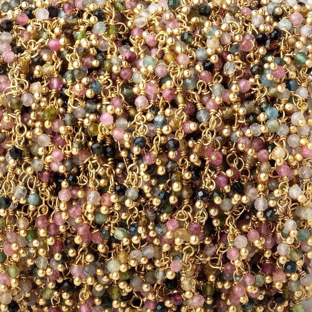 2mm Multi Color Tourmaline micro faceted Gold plated Dangling Chain by the foot (ONLINE ORDER ONLY)