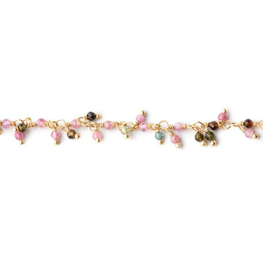 2mm Multi Color Tourmaline Micro Faceted Round Gold plated Dangling Chain by the foot (ONLINE ORDER ONLY)