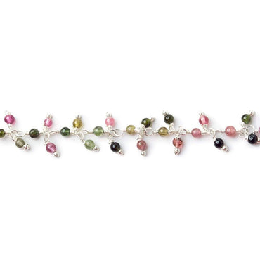 2mm Multi Color Tourmaline plain round Silver plated Dangling Chain by the foot (ONLINE ORDER ONLY)