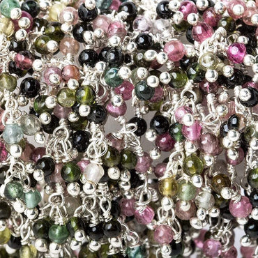 2mm Multi Color Tourmaline plain round Silver plated Dangling Chain by the foot (ONLINE ORDER ONLY)