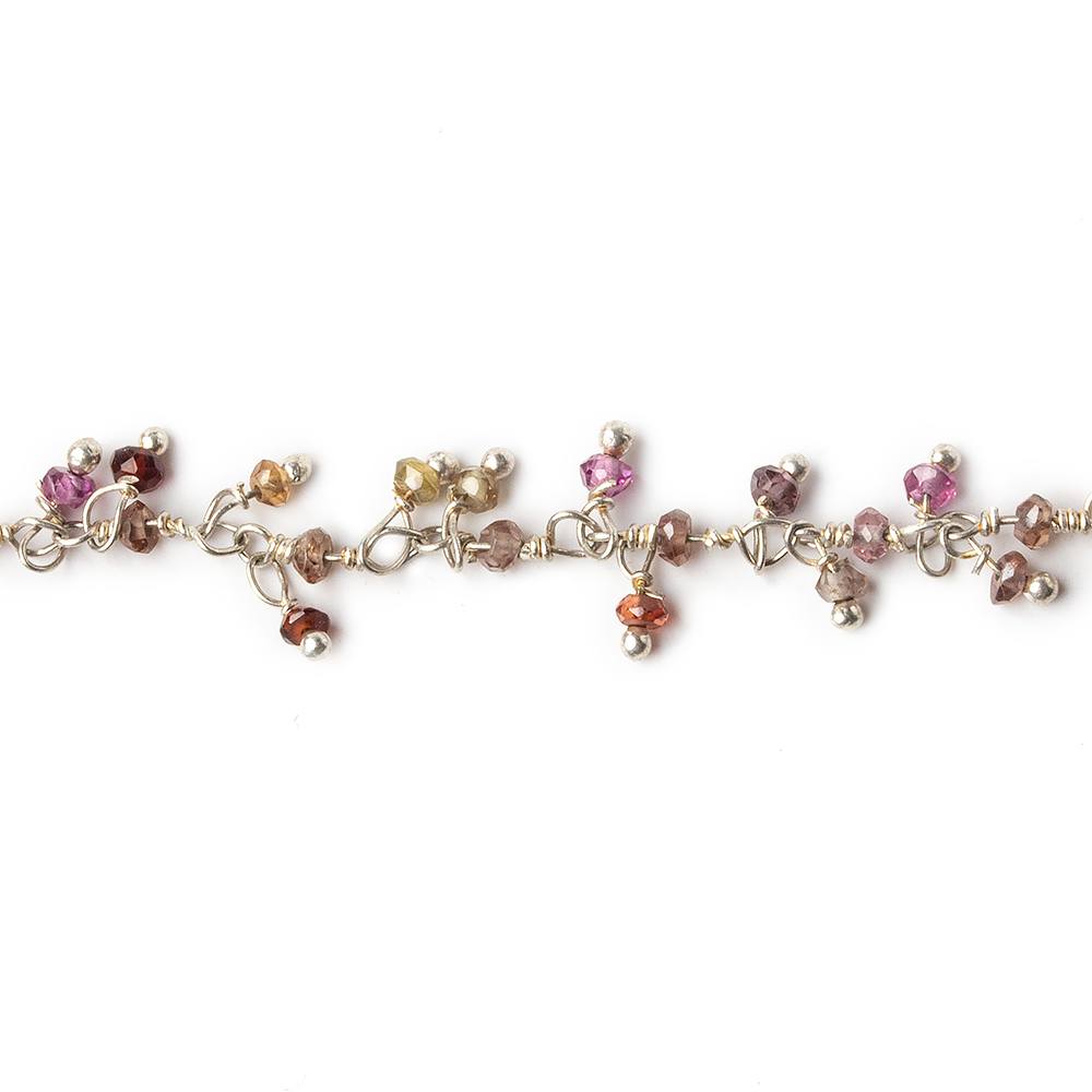 2mm Multi Garnet microfaceted round Silver Dangling Chain by the foot (ONLINE ORDER ONLY)